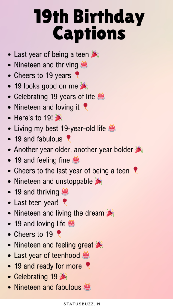 19th birthday captions